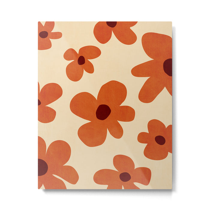 Terracotta Cream Flowers Minimalist Artwork Metal Print Gallery Image 1