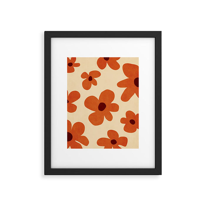 Terracotta Cream Flowers Minimalist Artwork Framed Art Print Gallery Image 1