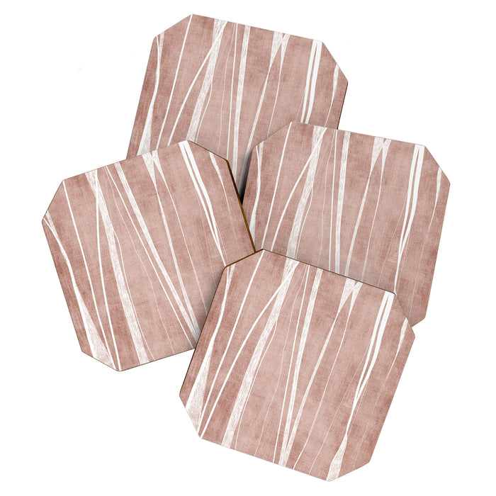 Terracotta White Lines Abstract Artwork Coaster Gallery Image 1