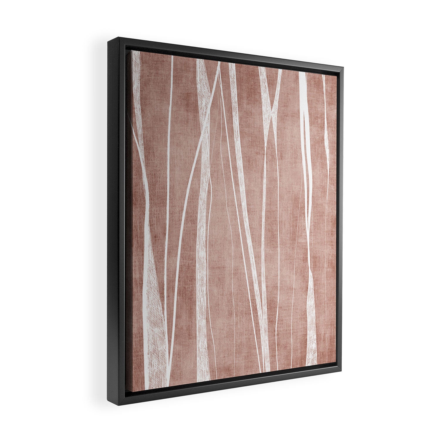 Terracotta White Lines Abstract Artwork Framed Canvas Print Gallery Image 2