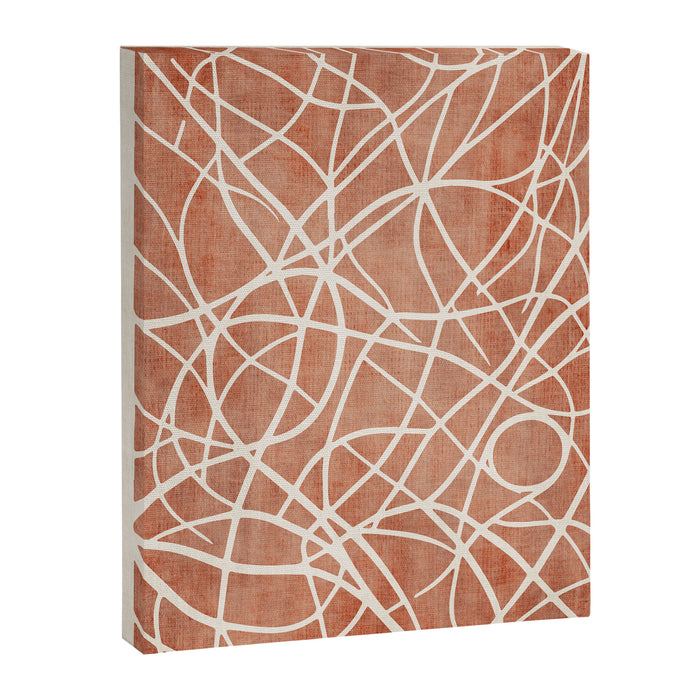 Terracotta White Lines Abstract Artwork Canvas Print Gallery Image 1