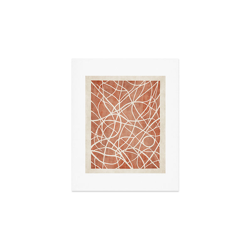 Terracotta White Lines Abstract Artwork Art Print Gallery Image 1