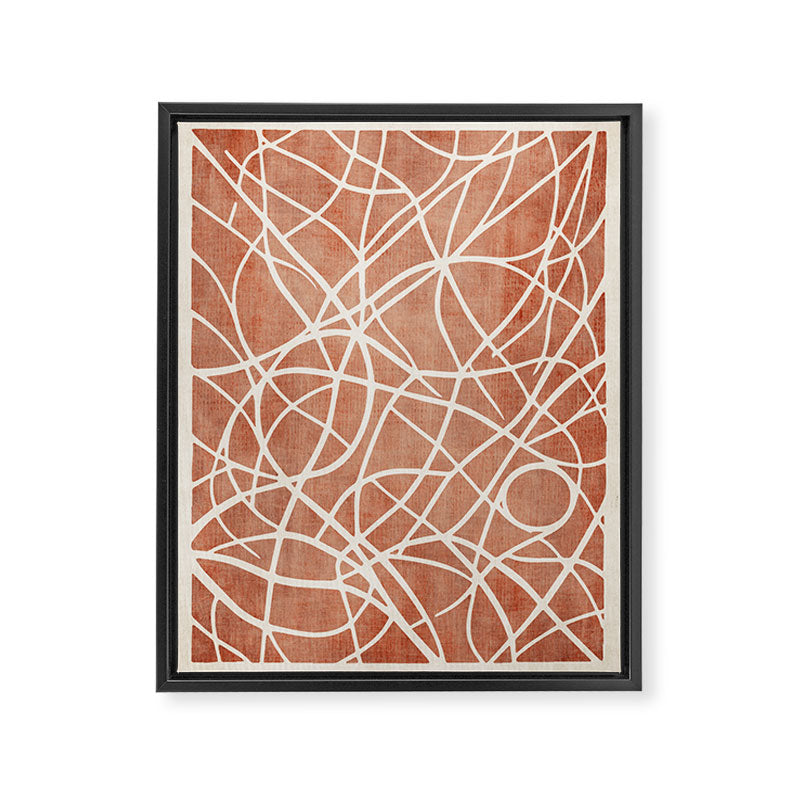 Terracotta White Lines Abstract Artwork Framed Canvas Print Gallery Image 6