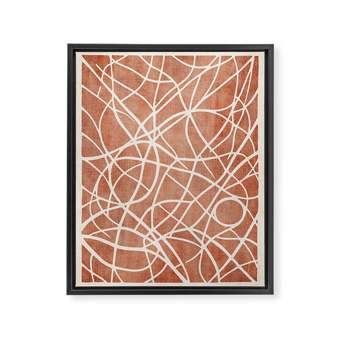 Terracotta White Lines Abstract Artwork Framed Canvas Print Gallery Image 1