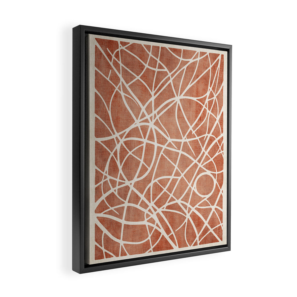 Terracotta White Lines Abstract Artwork Framed Canvas Print Gallery Image 2