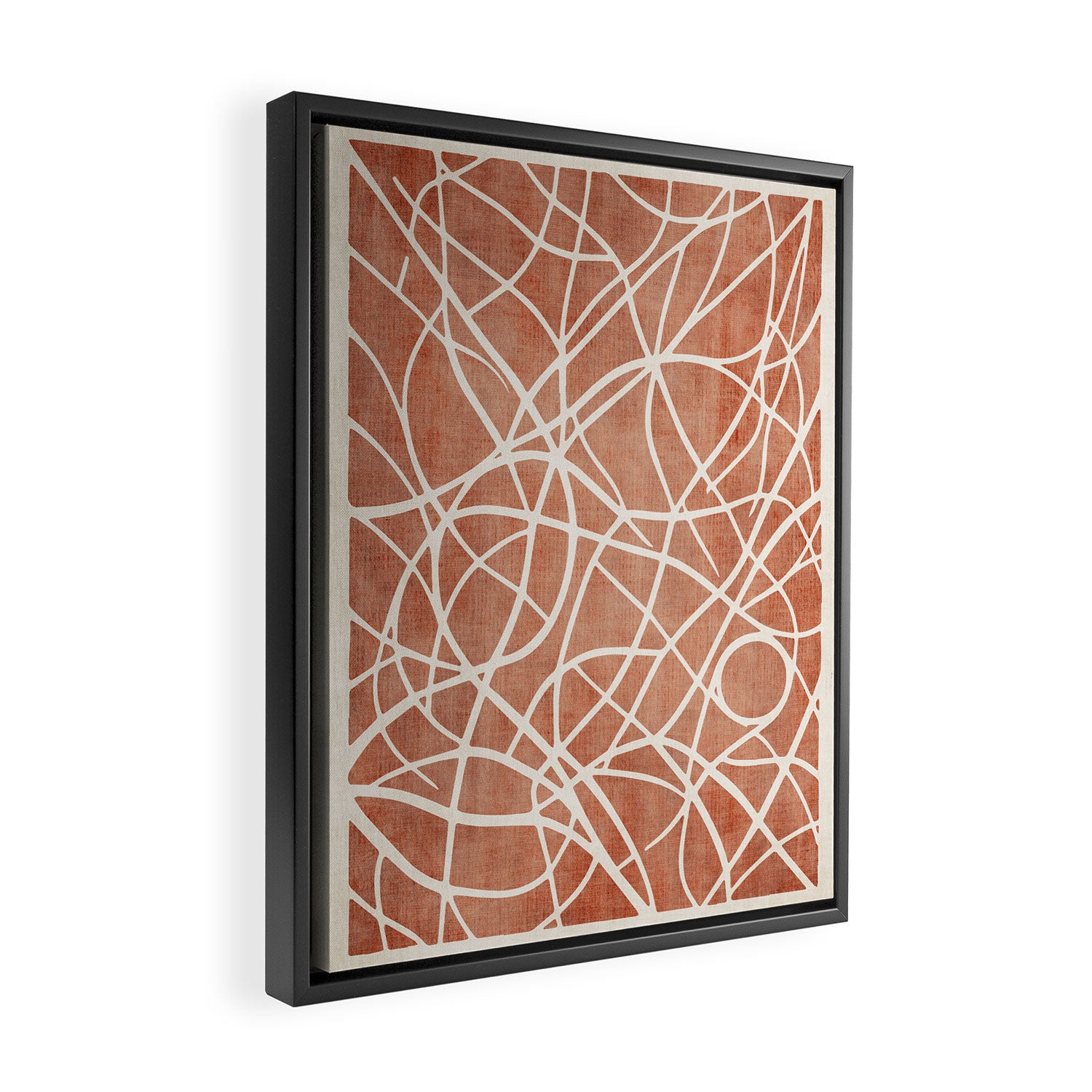 Terracotta White Lines Abstract Artwork Framed Canvas Print Gallery Image 2