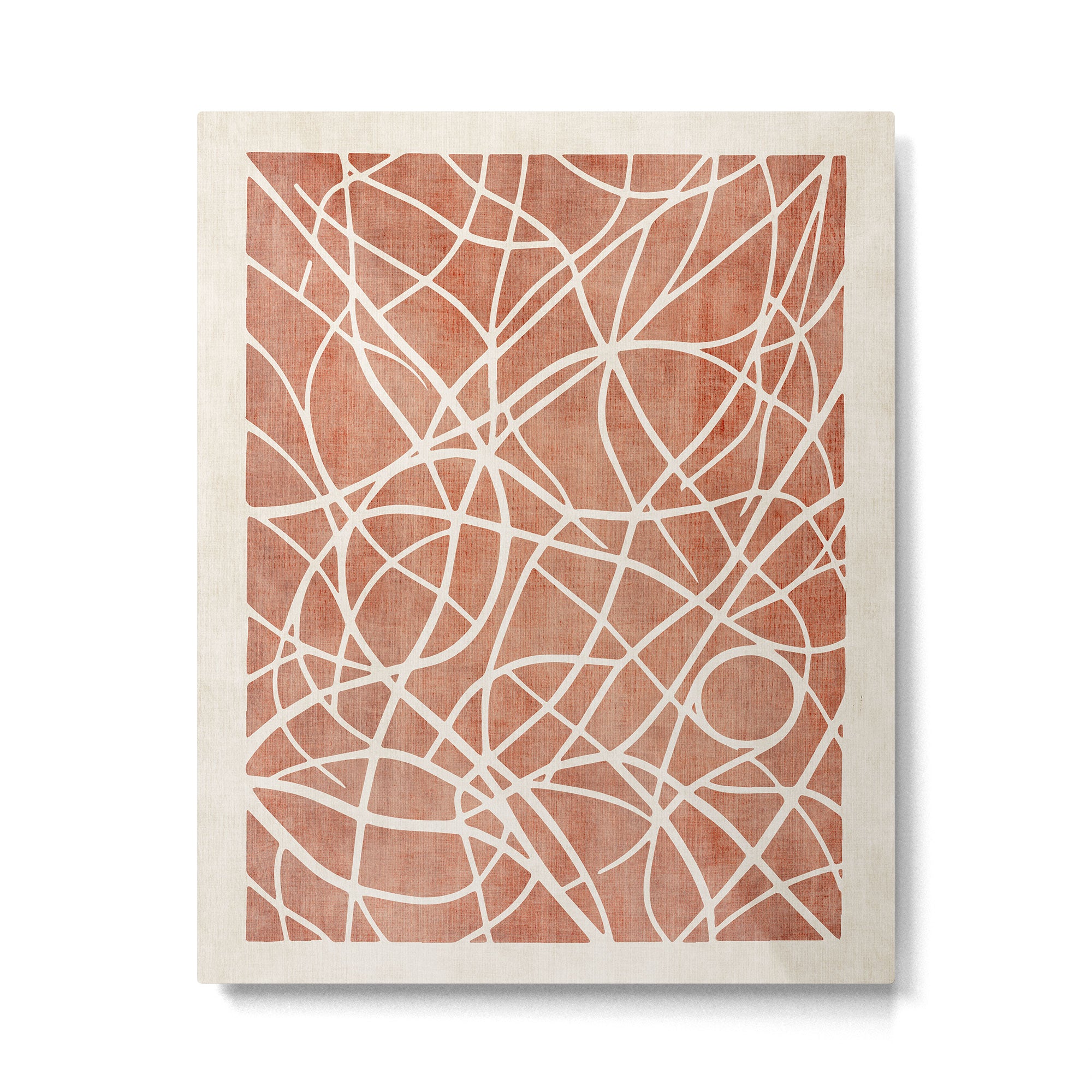 Terracotta White Lines Abstract Artwork Metal Print Gallery Image 4