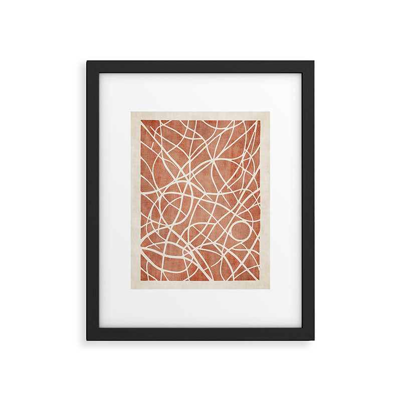 Terracotta White Lines Abstract Artwork Framed Art Print Gallery Image 5