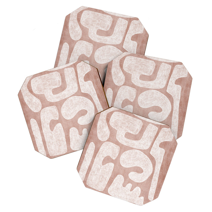 Terracotta White Shapes Abstract Artwork Coaster Gallery Image 1