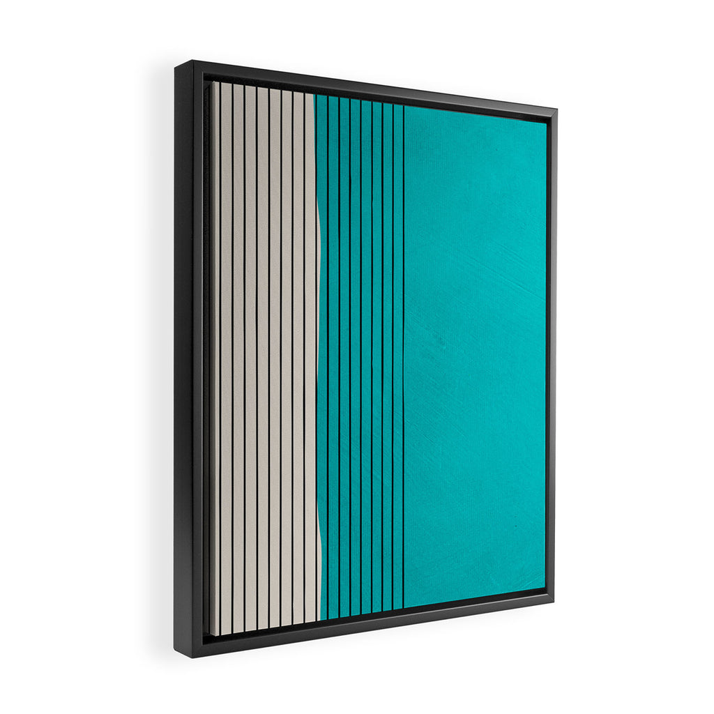 Turquoise Minimalist Digital Painting Artwork Black Lines Framed Canvas Print Gallery Image 2