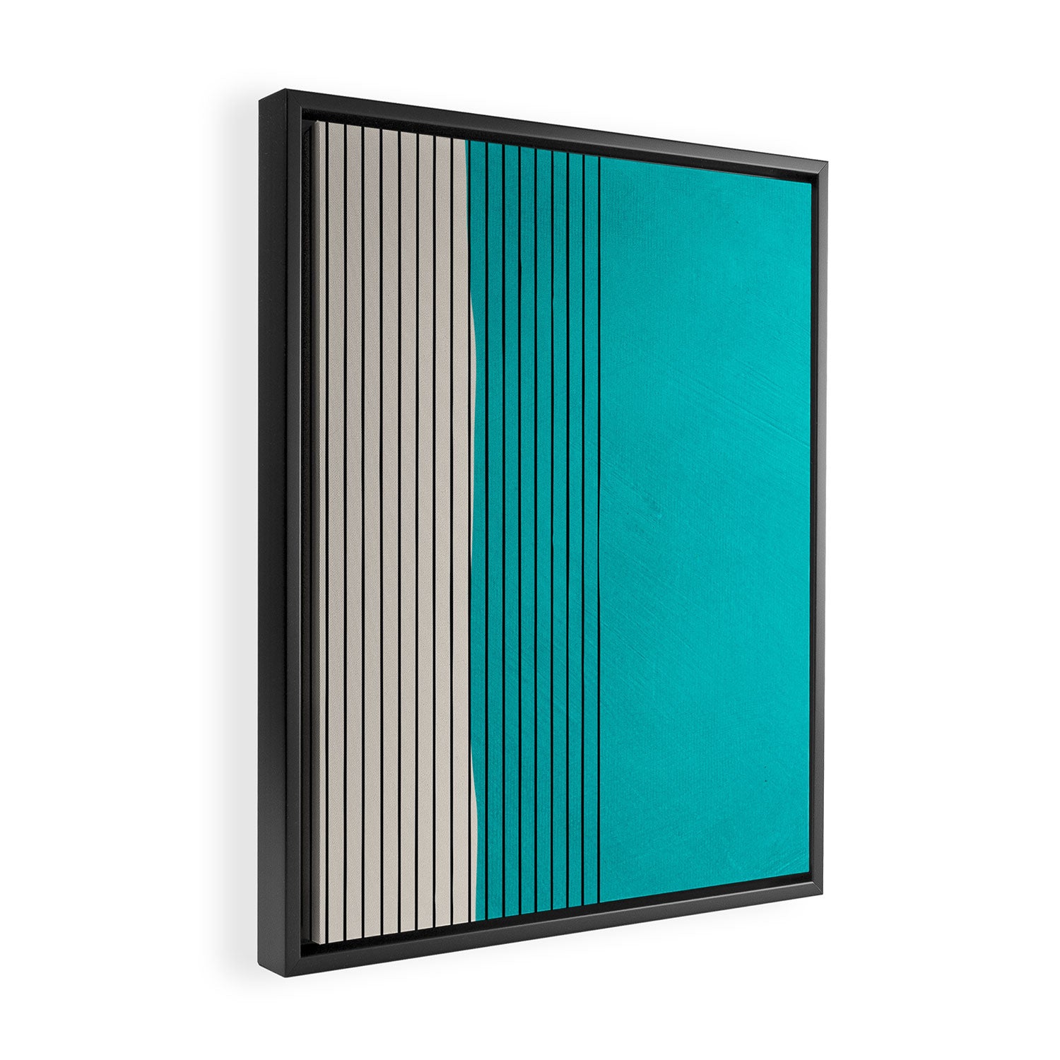 Turquoise Minimalist Digital Painting Artwork Black Lines Framed Canvas Print Gallery Image 2
