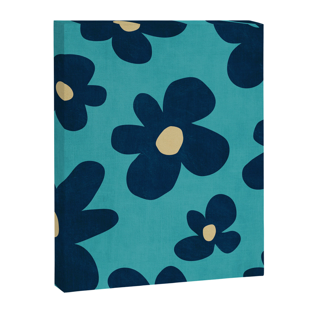 Turquoise Navy Flowers Minimalist Artwork Canvas Print Gallery Image 6