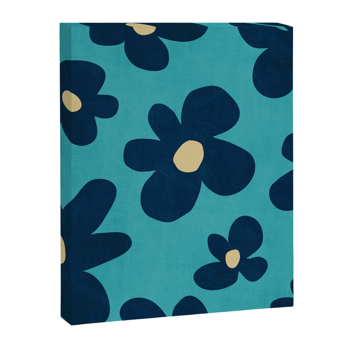 Turquoise Navy Flowers Minimalist Artwork Canvas Print Gallery Image 1