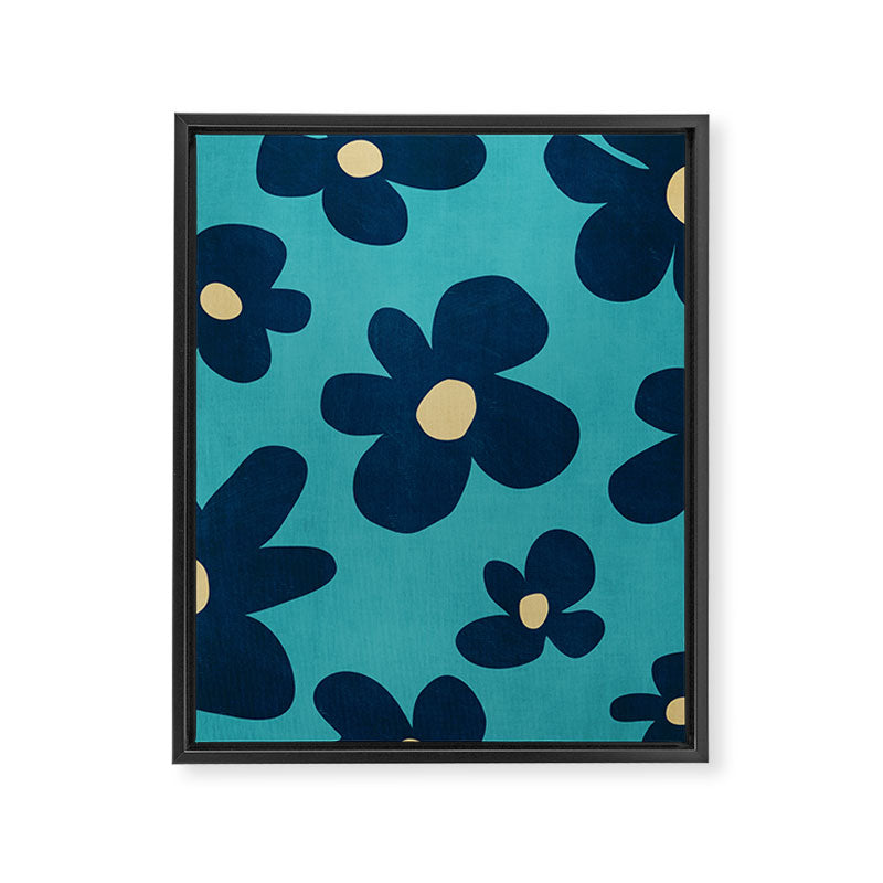 Turquoise Navy Flowers Minimalist Artwork Framed Canvas Print Gallery Image 6