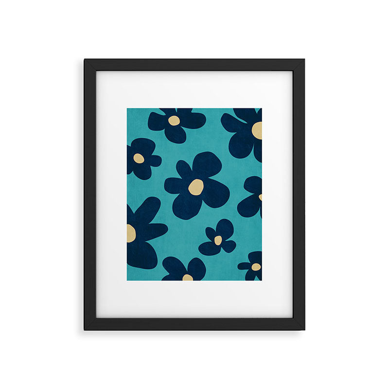 Turquoise Navy Flowers Minimalist Artwork Framed Art Print Gallery Image 5