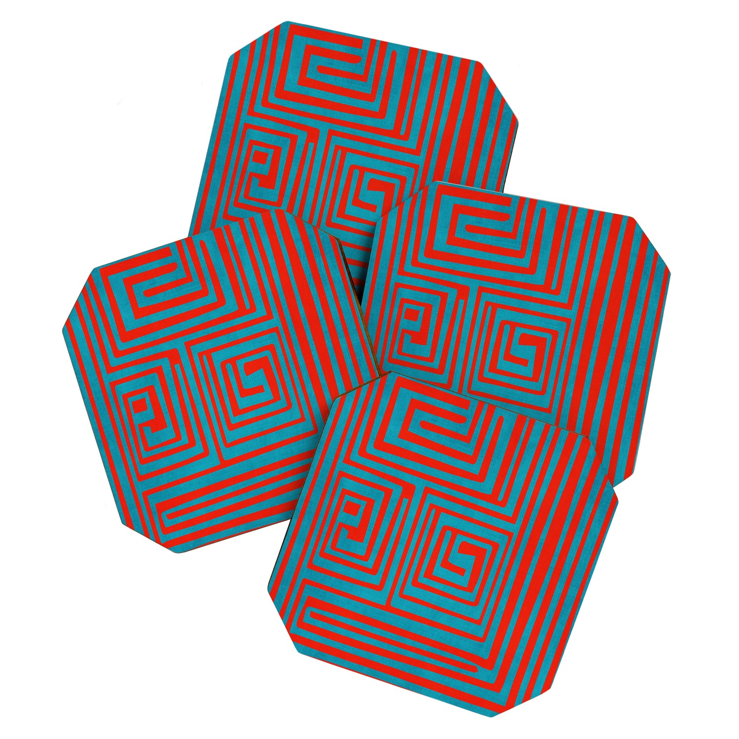 Vibrant Colors OP Art Teal Red Abstract Coaster Gallery Image 1