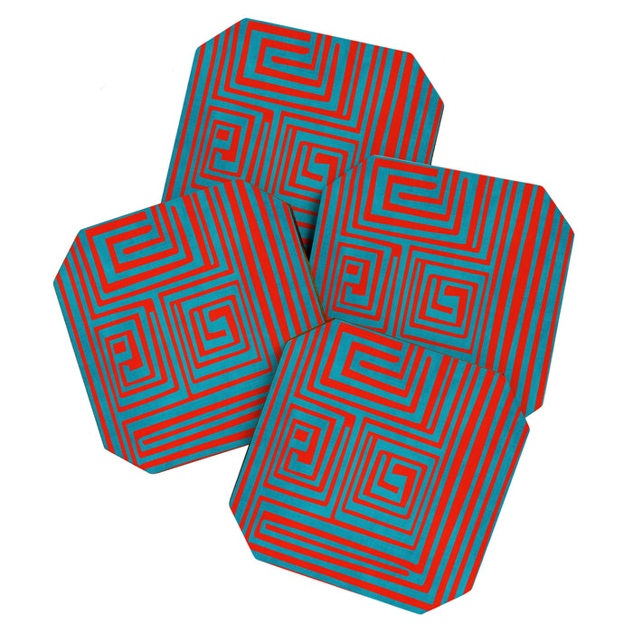 Vibrant Colors OP Art Teal Red Abstract Coaster Gallery Image 1