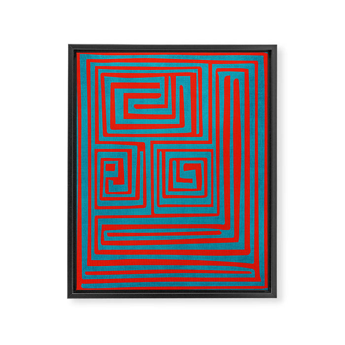 Vibrant Colors OP Art Teal Red Abstract Framed Canvas Print Gallery Image 1