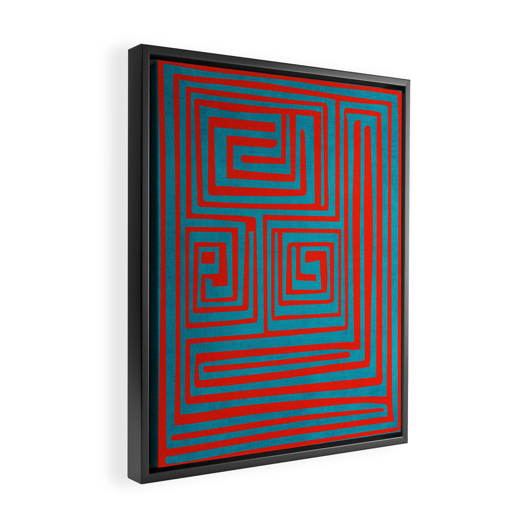 Vibrant Colors OP Art Teal Red Abstract Framed Canvas Print Gallery Image 2