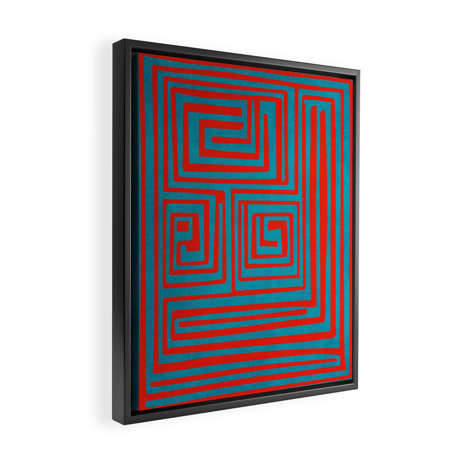 Vibrant Colors OP Art Teal Red Abstract Framed Canvas Print Gallery Image 2