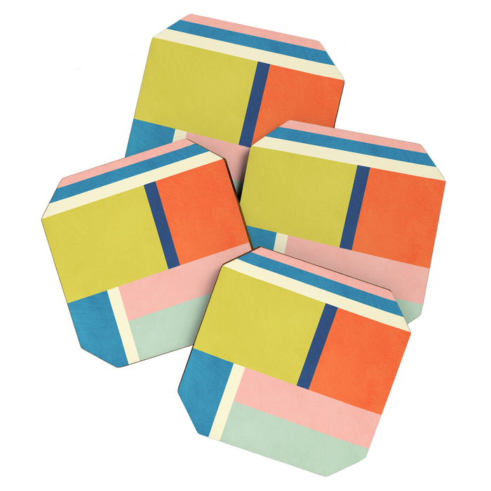 Vibrant Pastel Tones Unique Geometric Design Coaster Gallery Image 1