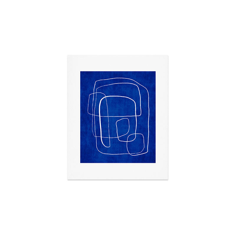 White Line Art Cobalt Blue Background Neon Look Art Print Gallery Image 1