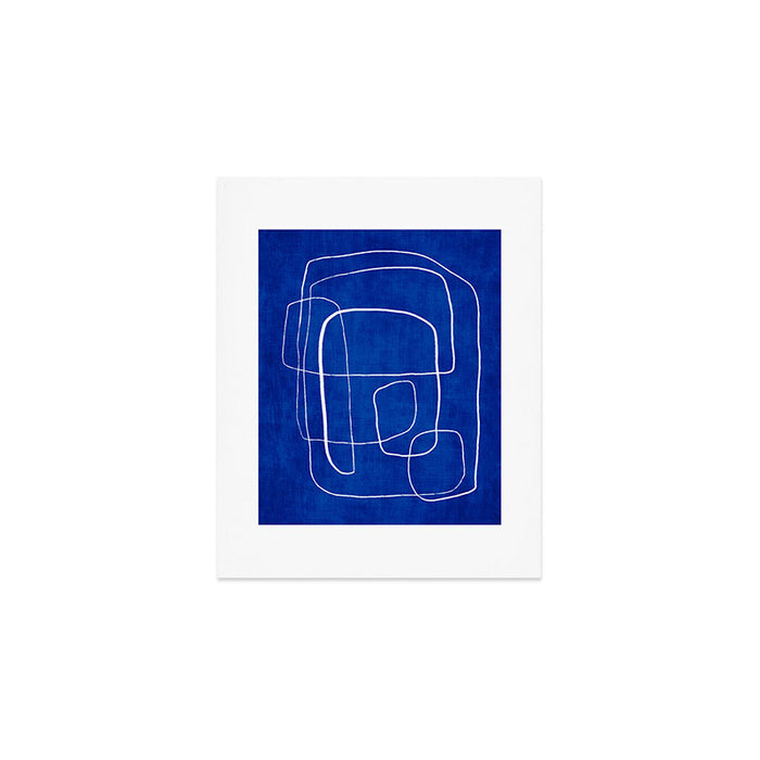 White Line Art Cobalt Blue Background Neon Look Art Print Gallery Image 1