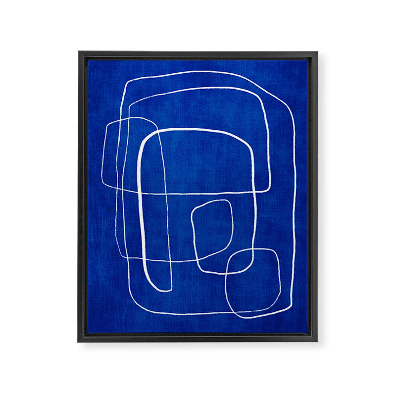 White Line Art Cobalt Blue Background Neon Look Framed Canvas Print Gallery Image 3