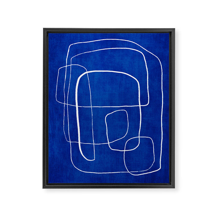 White Line Art Cobalt Blue Background Neon Look Framed Canvas Print Gallery Image 1