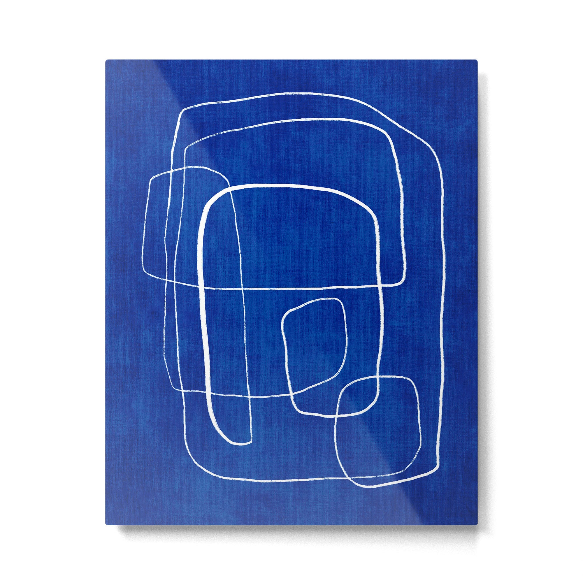 White Line Art Cobalt Blue Background Neon Look Metal Print Gallery Image 4