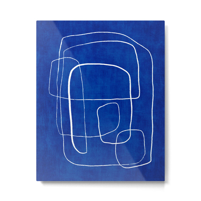 White Line Art Cobalt Blue Background Neon Look Metal Print Gallery Image 1
