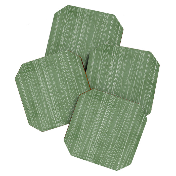 White Lines Green Background Minimal Art Coaster Gallery Image 1