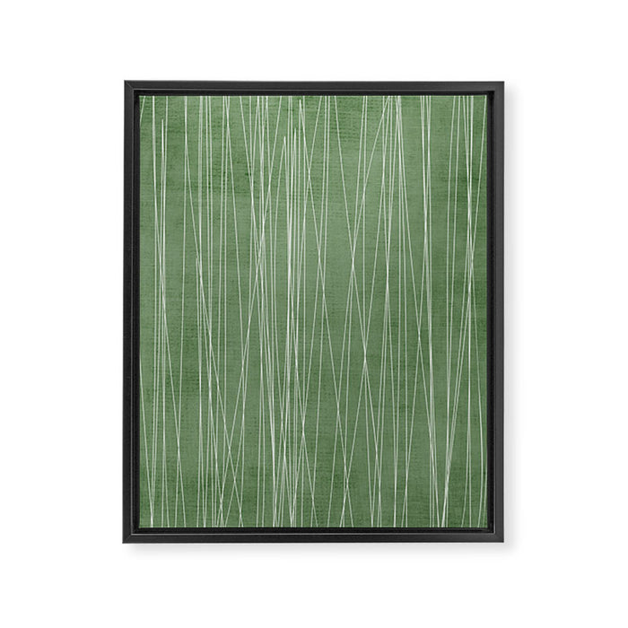 White Lines Green Background Minimal Art Framed Canvas Print Gallery Image 1