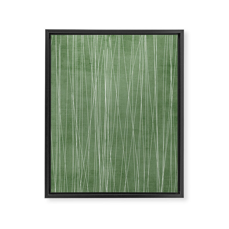 White Lines Green Background Minimal Art Framed Canvas Print Gallery Image 6