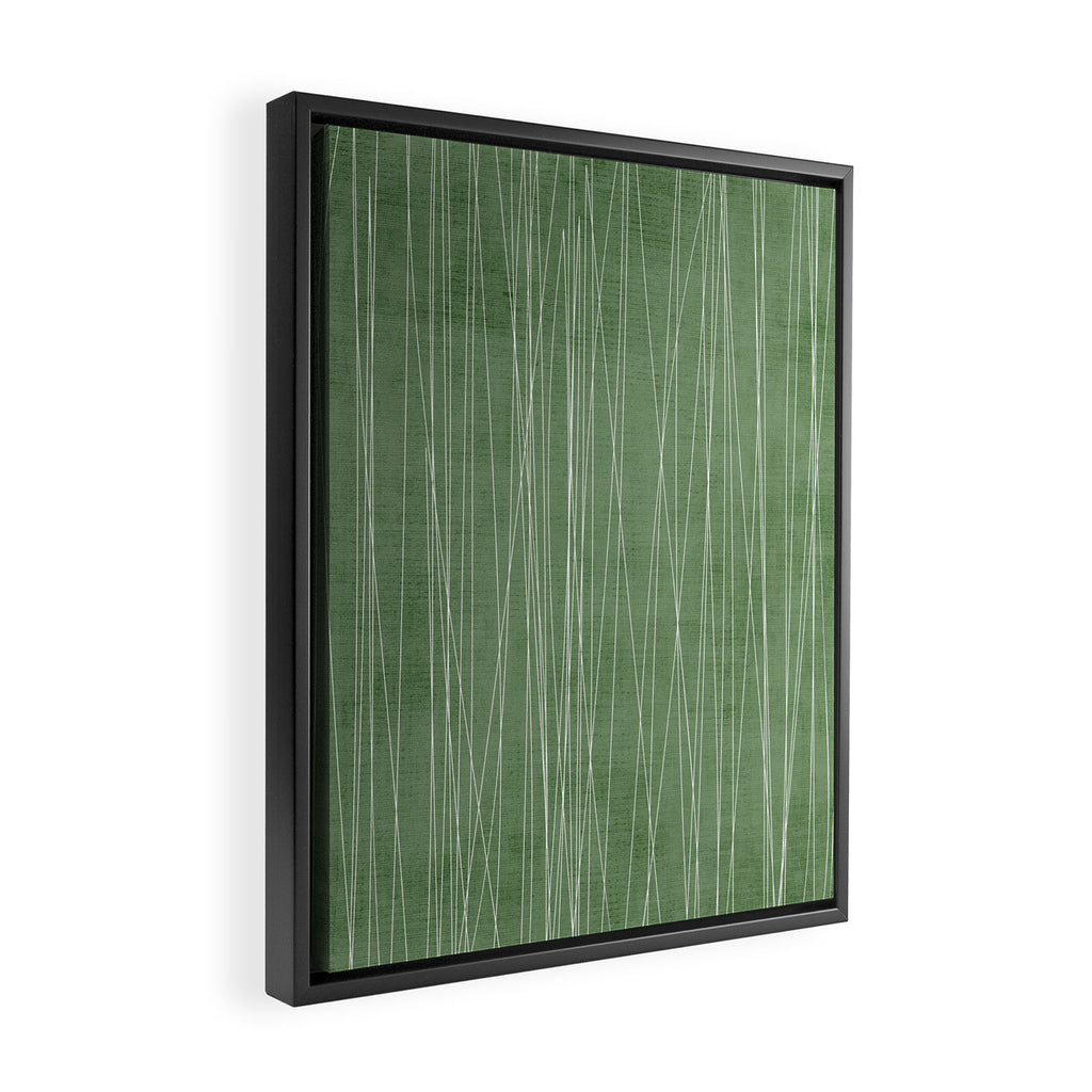 White Lines Green Background Minimal Art Framed Canvas Print Gallery Image 2