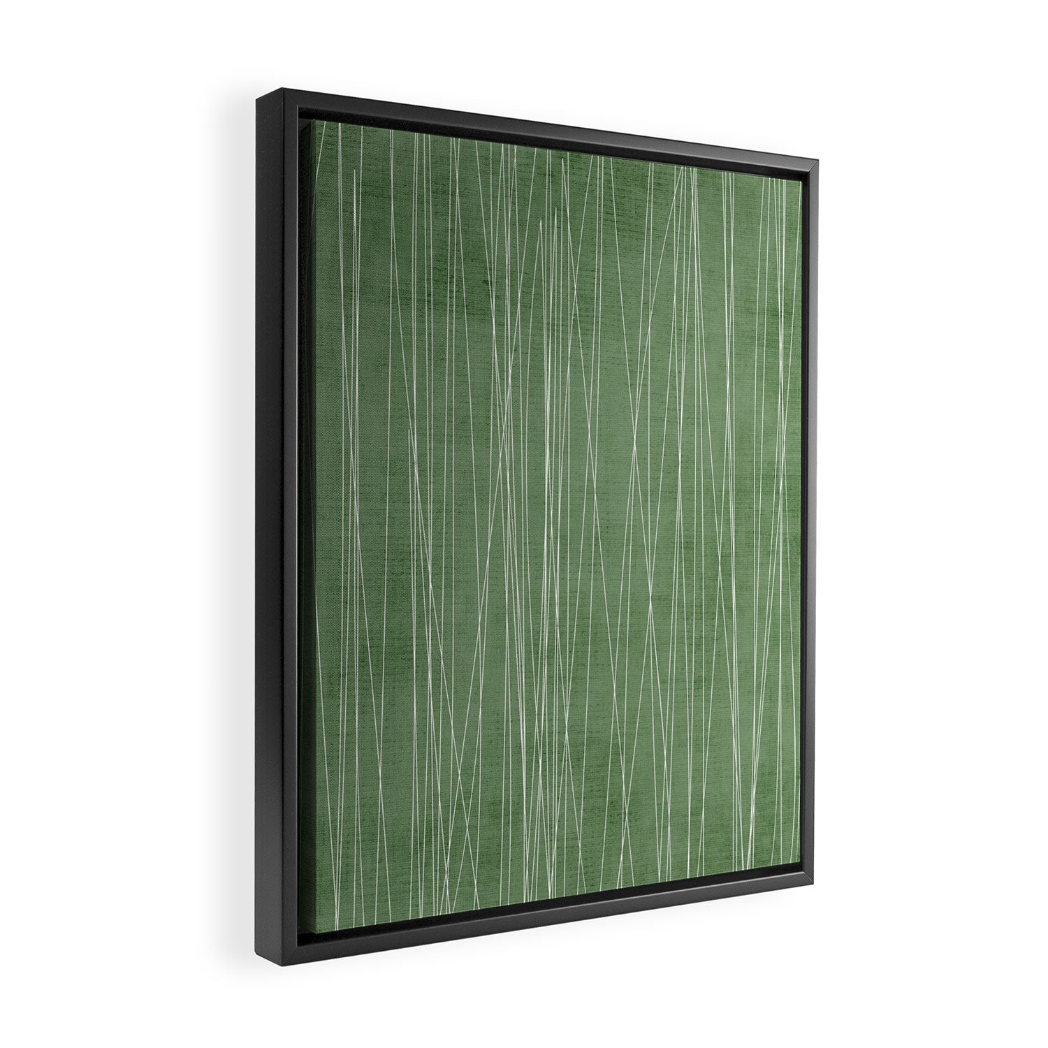 White Lines Green Background Minimal Art Framed Canvas Print Gallery Image 2