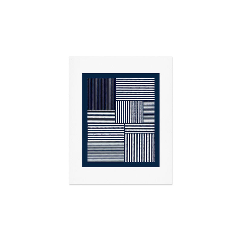White Lines Navy Minimalist Stylish Design Art Print Gallery Image 1