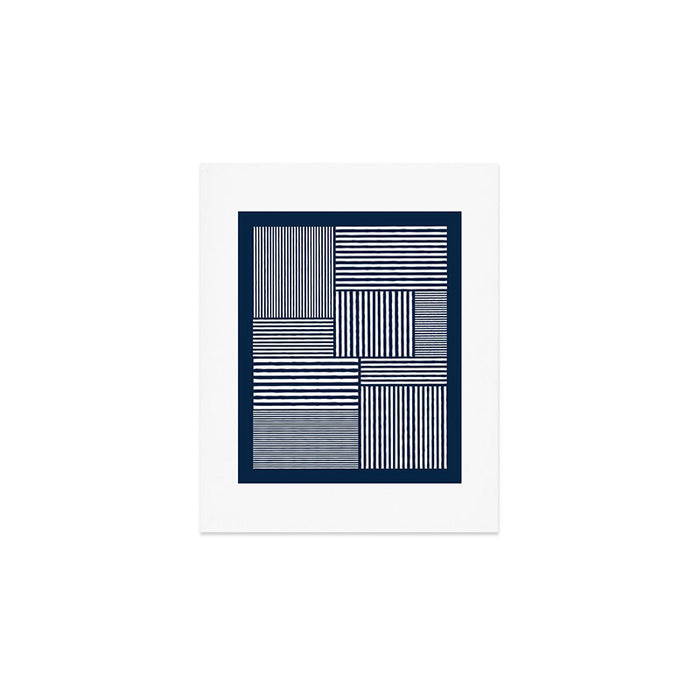 White Lines Navy Minimalist Stylish Design Art Print Gallery Image 1
