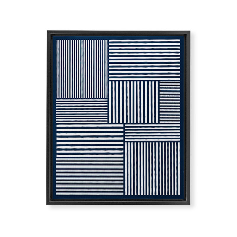 White Lines Navy Minimalist Stylish Design Framed Canvas Print Gallery Image 6