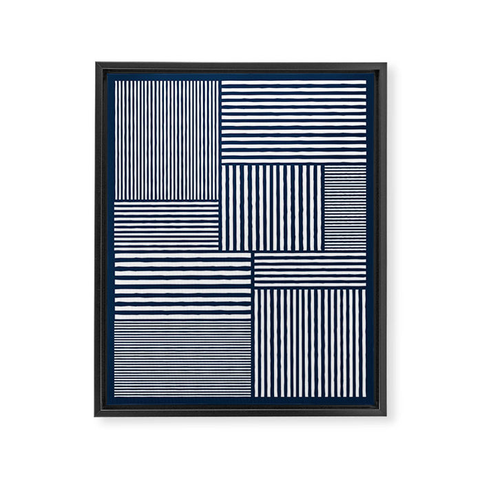 White Lines Navy Minimalist Stylish Design Framed Canvas Print Gallery Image 1