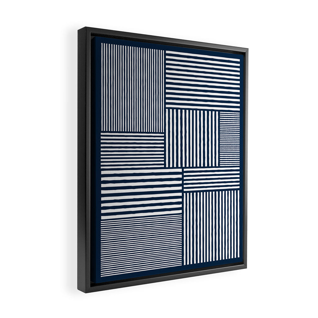 White Lines Navy Minimalist Stylish Design Framed Canvas Print Gallery Image 2