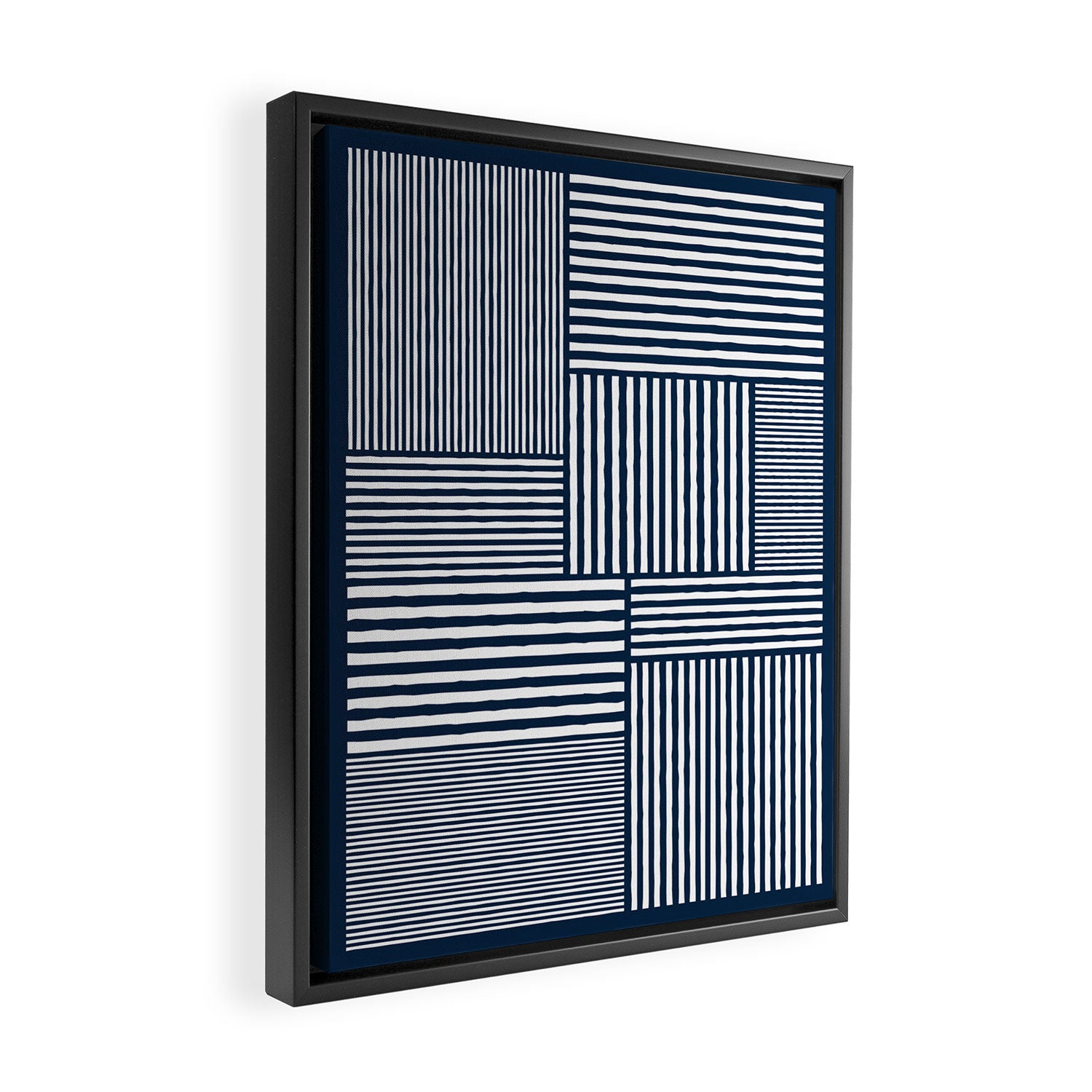 White Lines Navy Minimalist Stylish Design Framed Canvas Print Gallery Image 2