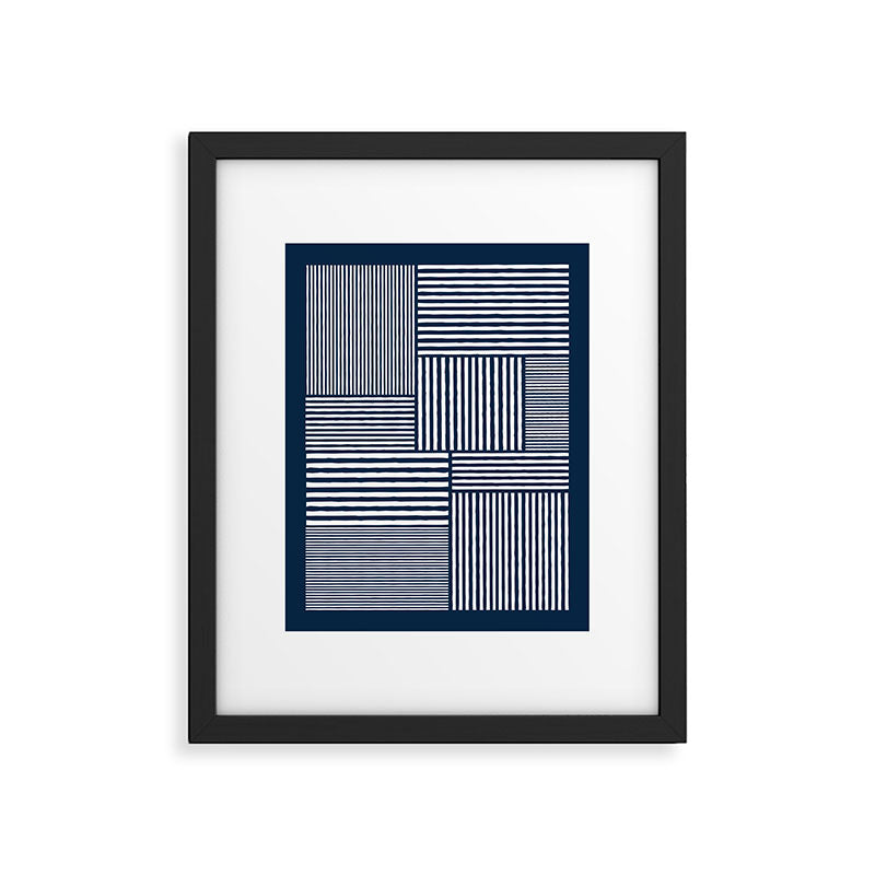 White Lines Navy Minimalist Stylish Design Framed Art Print Gallery Image 1