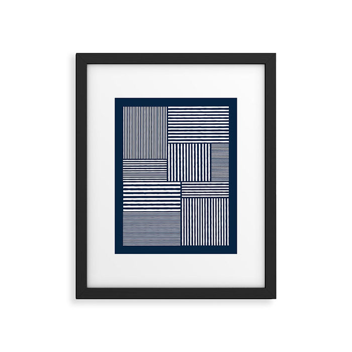 White Lines Navy Minimalist Stylish Design Framed Art Print Gallery Image 1
