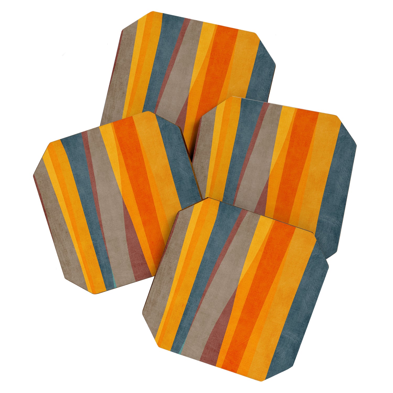Yellow Orange Blue Beige Brown Modern MCM Art Coaster Gallery Image 1