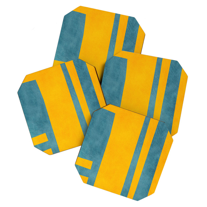 Yellow Teal Abstract Minimalist Artwork Coaster Gallery Image 1