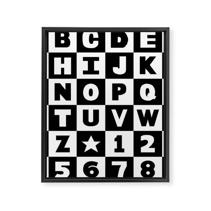 Alphabet Black and White Framed Canvas Print Gallery Image 1