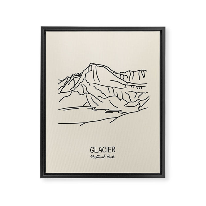 Glacier National Park Black on Cream Framed Canvas Print Gallery Image 1