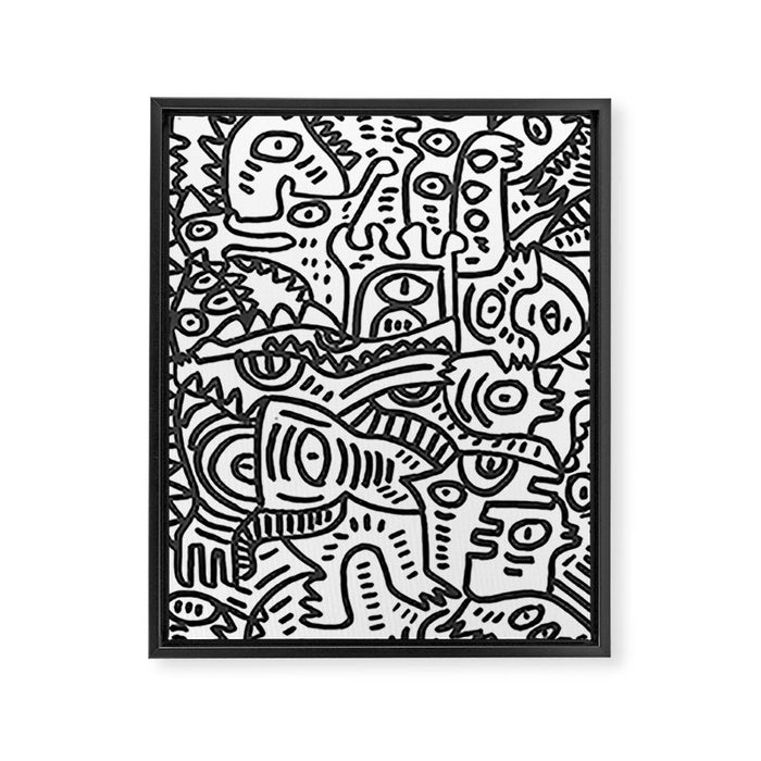 Black and White Street Art Graffiti King's Party Framed Canvas Print Gallery Image 1