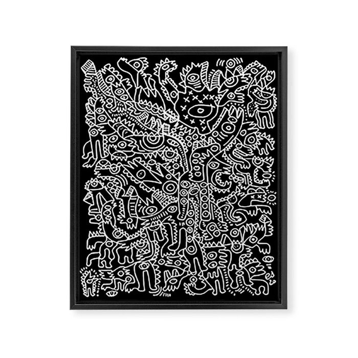 Black and White Street Art Tribal Graffiti Framed Canvas Print Gallery Image 1